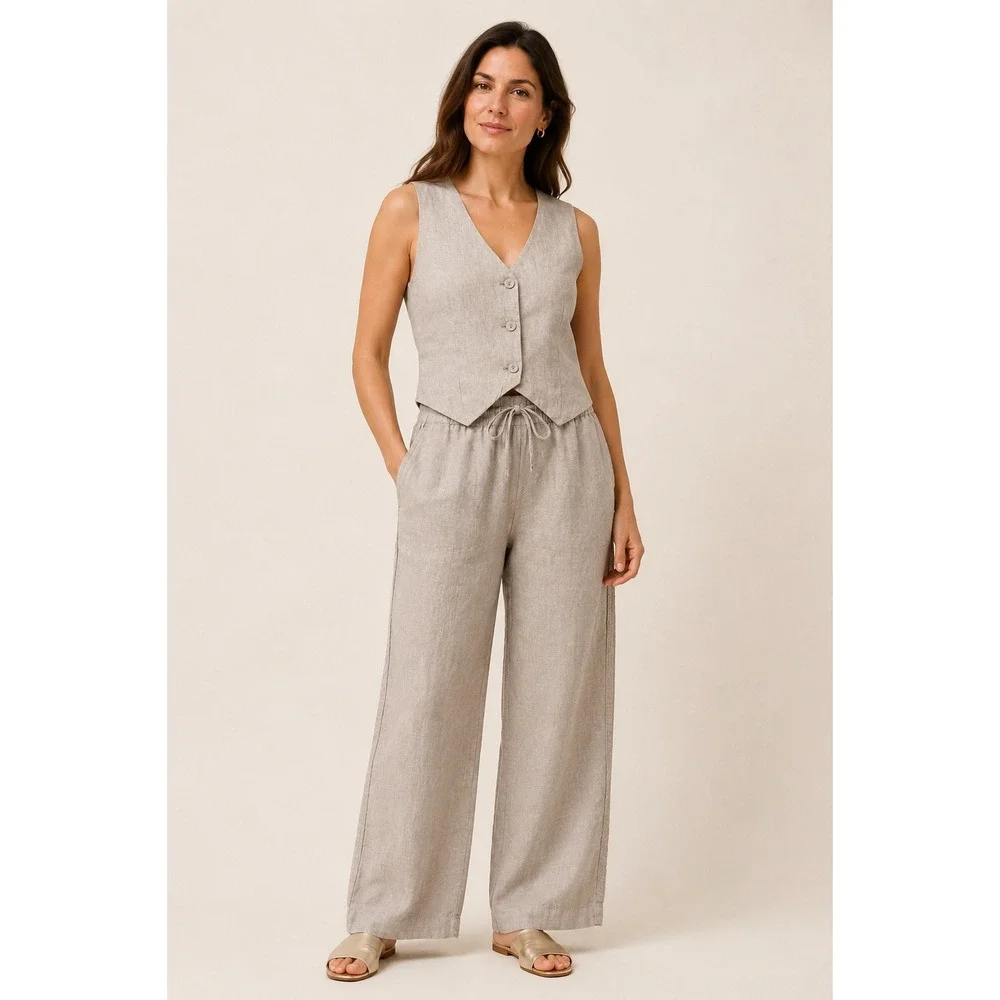 Quince Linen Vest and Pants Set Beige Medium Minimalist Old Money Quiet Luxury